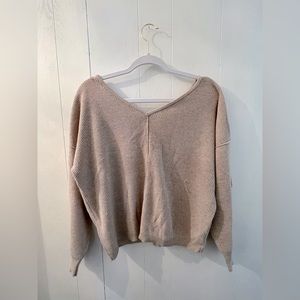 Olive + Oak Beige Button Detail Deep V Sweater